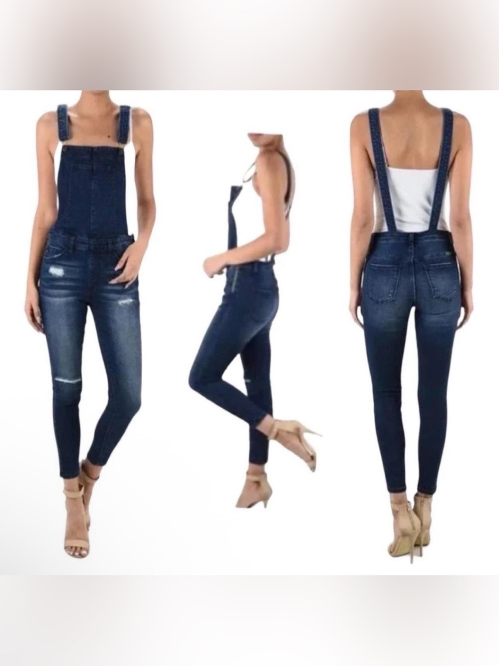 KanCan Size L Oakland High Rise Ankle Skinny Distressed Side Zipper Overalls